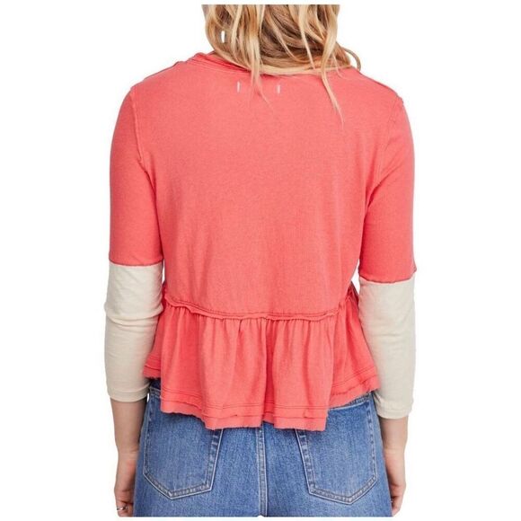 Free People Women's Colorblock Cotton Peplum Cropped Top Size Small - Picture 2 of 5
